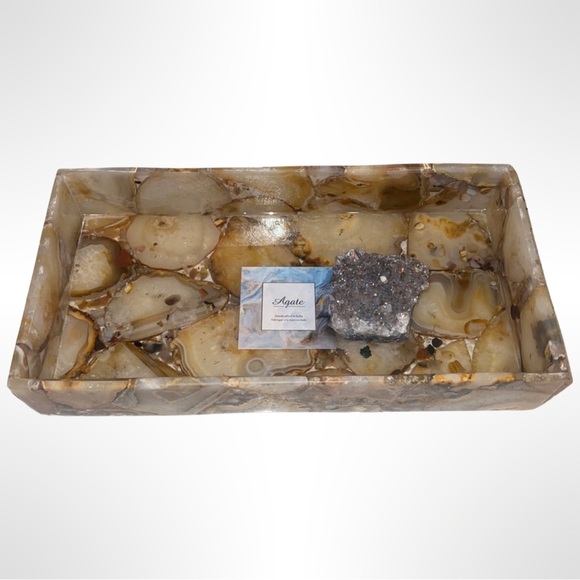 Agate geode crystal tray rocks healing luxury dish brown tan crystals timeless ✨ - Picture 8 of 11